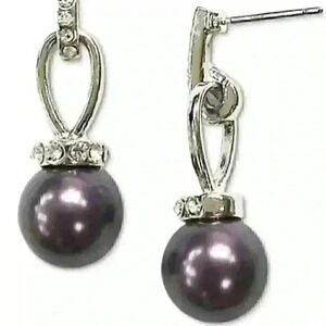 Charter Club new SilverTone Pave Faux Pearl Ear